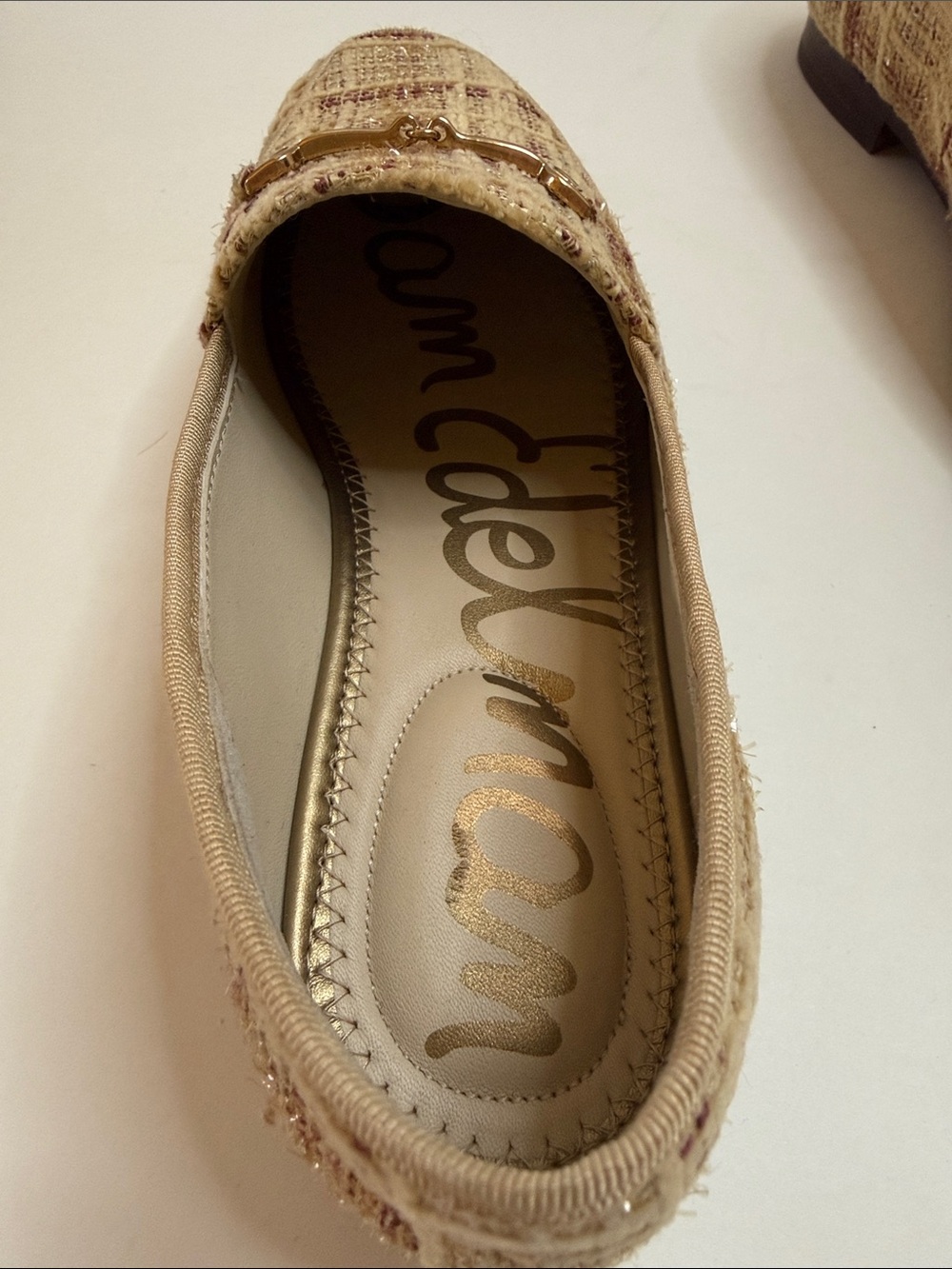 NIB Sam Edelman Tweed Loafers Size 7.5 Gold Accent Textured Plaid Flats - Picture 7 of 10